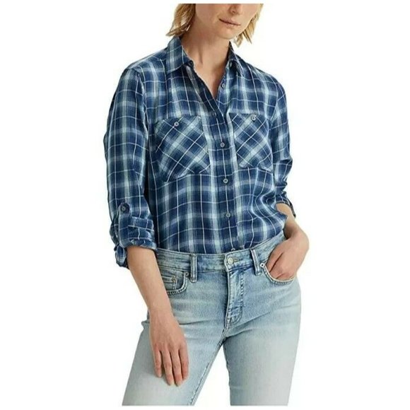 Lauren Ralph Lauren Tops - Lauren Ralph Lauren Womens Soft Button-Down Shirt Blue Plaid Size XS MSRP $89